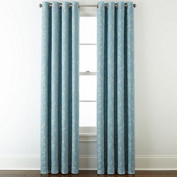 2 Liz Claiborne Quinn Leaf Blue Curtain Panels - Picture 1 of 4